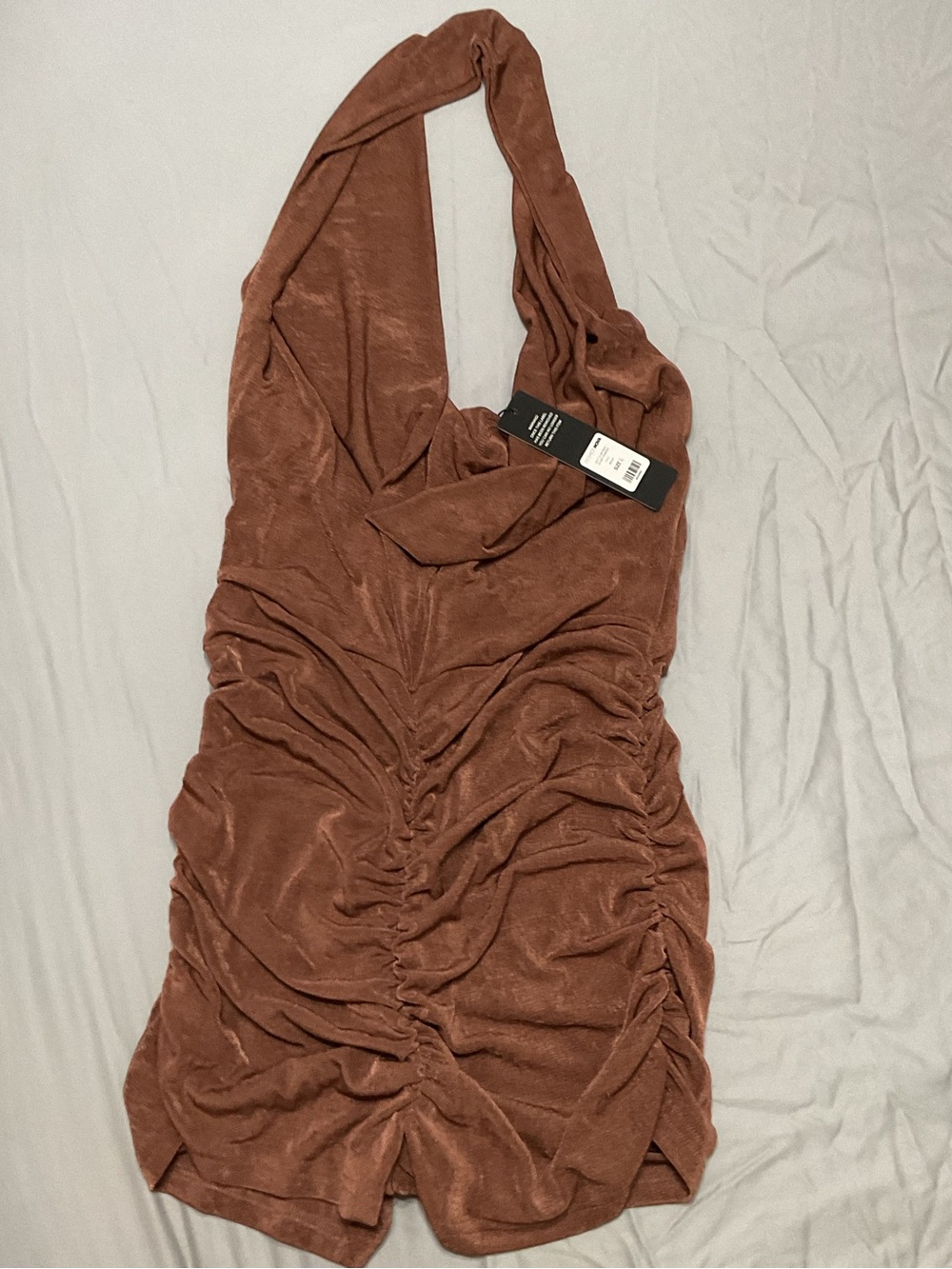 Fashion Nova Brown Ruched Halter Mini Dress - Picture 7 of 7